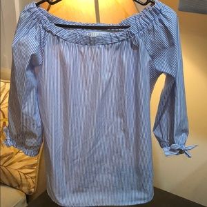 3/4 Sleeve Stripe Off-the-shoulder Top